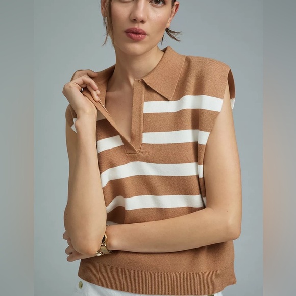 Anthropologie Sweaters - Maeve Stripe Collared Sleeveless Sweater Vest Size Medium